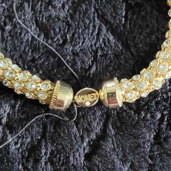 Monet Gold Tone Sparkle Crystal Bracelet and Hoop Earrings - Picture 2 of 5